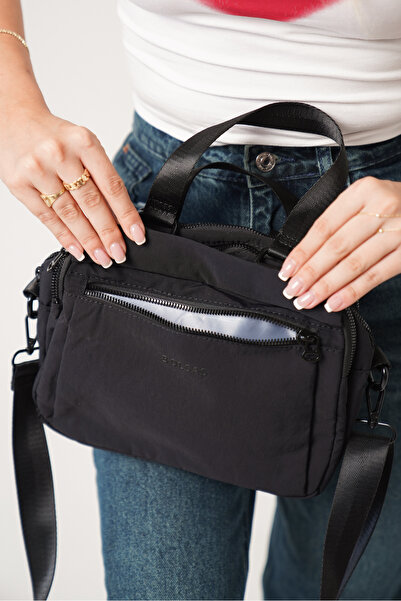 Solo Bag Women's Multi-Compartment Waterproof Crinkle Casual Black Crossbody Hand and Shoulder Bag