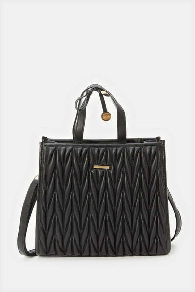 REDTAG Women Black Textured Handbag