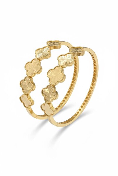 Çgk Çiğdem Gürel Kuyumculuk 14K Yoncalar Altın Kelepçe Bilezik