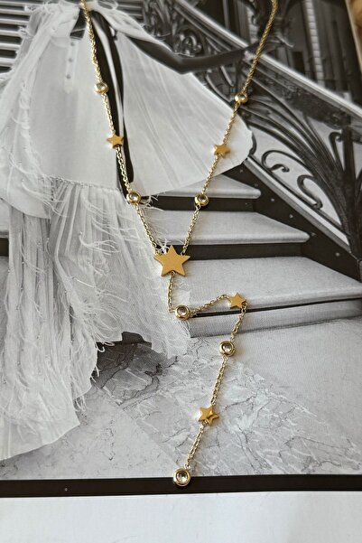 Trendy Butik Steel Star and Zircon Stone Necklace