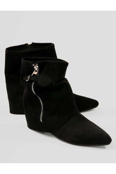 Mubiano Women's Suede Boots with Zipper and Buckle Black Armela