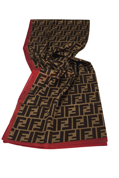 PİRAMİT FENDİ F DESEN VUAL İPEK ŞAL BORDO KAHVE