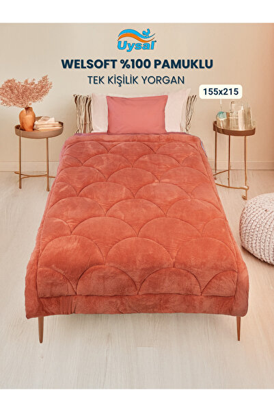 UYSAL WELSOFT AKFİL MİDYE DESEN TEK KİŞİLİK UYKU SETİ TURUNCU 155x215
