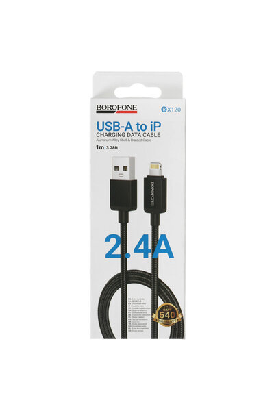 Borofone USB to Lightning Cable, 2.4A, 1m - Placer, Black, BX120