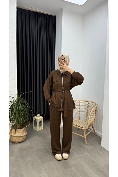 Minharir Women's Comfortable Fit Daily Sports Two-Piece Set with Pocket Detail