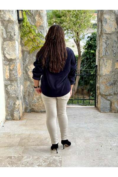 Punta Otantik LS1220 Ιταλική βελούδινη μπλούζα με μοτίβο αστεριών σε μπλε ναυτικό