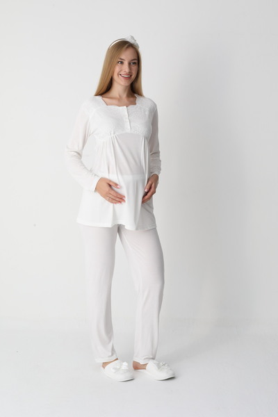 ERDENİZ TEKSTİL Lace Robe Maternity-Pregnant Pajama Set 3-Piece Set