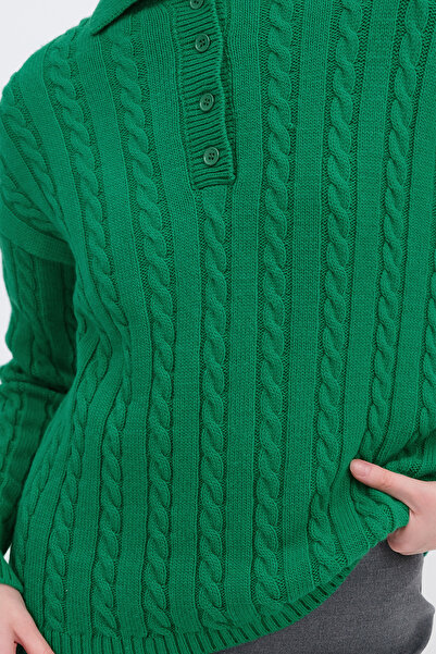 Addax Polo Collar Braided Knitwear Sweater K3367-D9