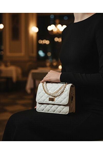 REDTAG Women White Pearl Chain Day Bag
