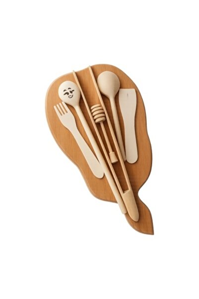 Ceramica Martinescu Set de ustensile de bucătărie din lemn — tocător + 6 uste...