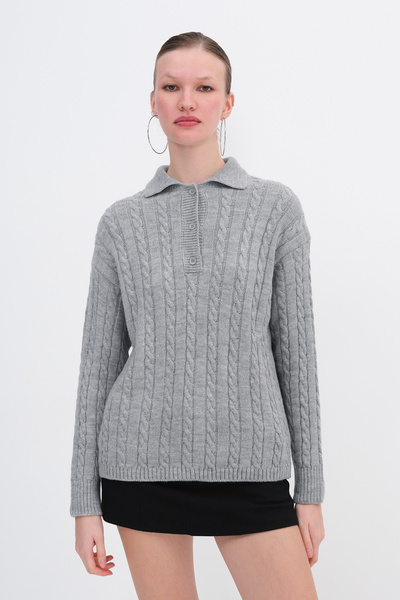 Addax Polo Collar Braided Knitwear Sweater K3367-D9