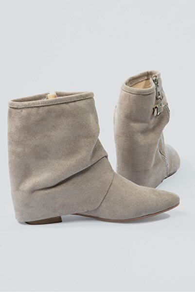 Mubiano Women's Suede Boots with Zipper and Buckle Mink Armela