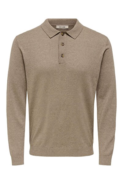 Only & Sons ONSLOUI REG 12 LS MEL POLO KNIT NOOS Ανδρικό καφέ μπλουζάκι - 22033758