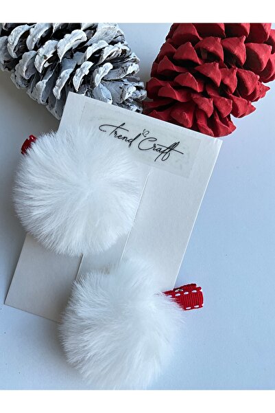 TrendCraft Beyaz Ponponlu 2’li Klipsli Toka