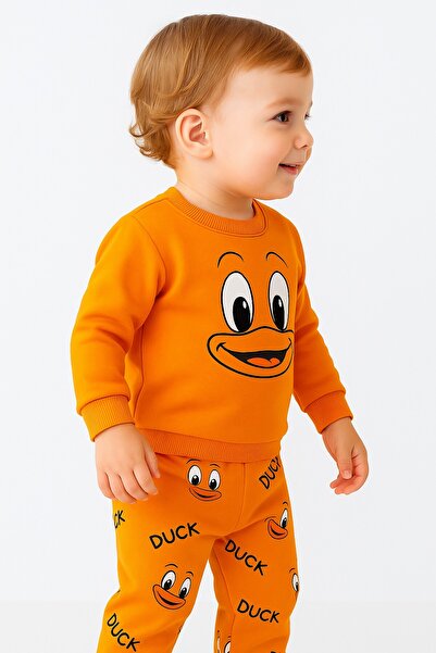 dinamik çocuk Baby Girl/Boy Unisex Duck Patterned 2-Piece Set Sweatshirt and Bottoms 6-9-12-18 Months
