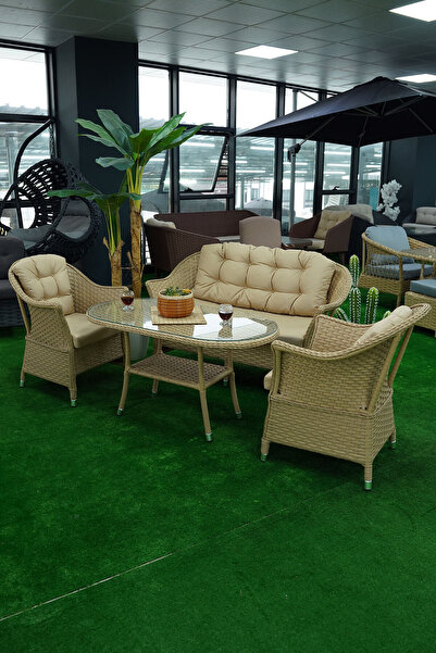 Alezy Mihenk Rattan 4 Kişilik Oturma Grubu 2+1+1 + Orta Sehpa