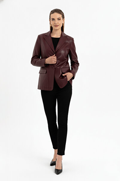 Deriderim Louisa Burgundy Blazer Women's Genuine Leather Jacket