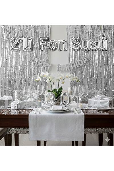 Acar Süs Fon Süsü Metalize Kapı Duvar Perdesi Gümüş 2Li