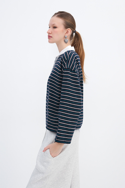 Addax Μακρυμάνικο μπλουζάκι με ριγέ γιακά πόλο B10578