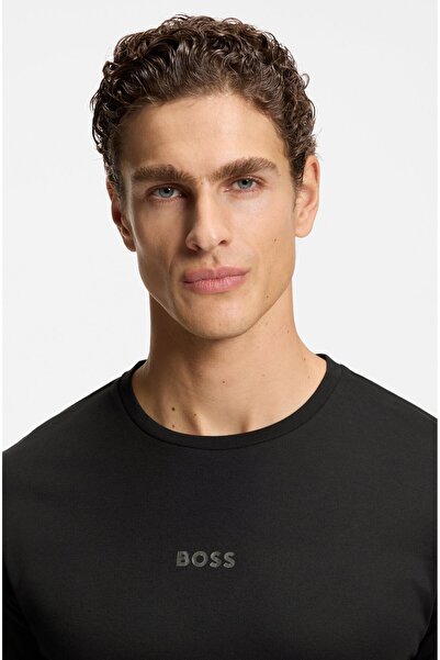 BOSS Men's Regular Fit Logo Printed Elastic Waist 100% Cotton Black Pajama Set 50550547-001