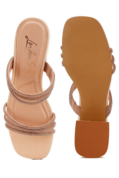 london Rag Women Rhinestones Embellished Slip On Sandals in Nude