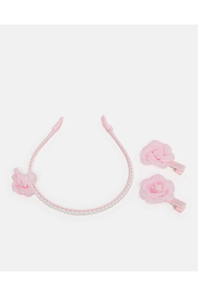 REDTAG مجموعة عصابة رأس وردية للبنات مع مشبكين للشعر (4 قطع)