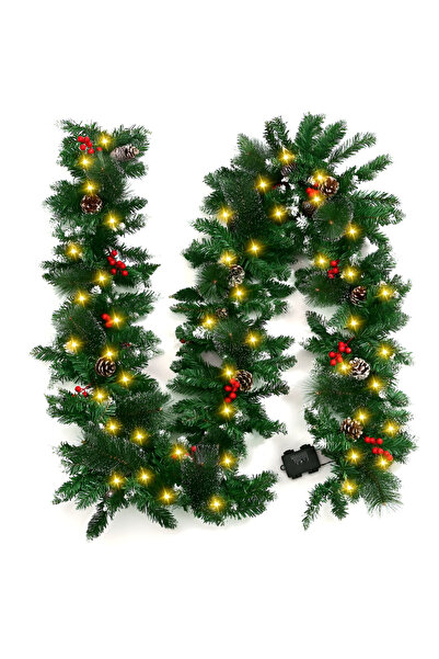 Waldern New Year's 160 cm Large Size Pine Garland Set with Lights Led