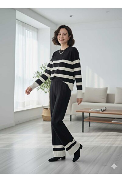 Cemre Life New Deux Striped Detail Double Knitwear Set
