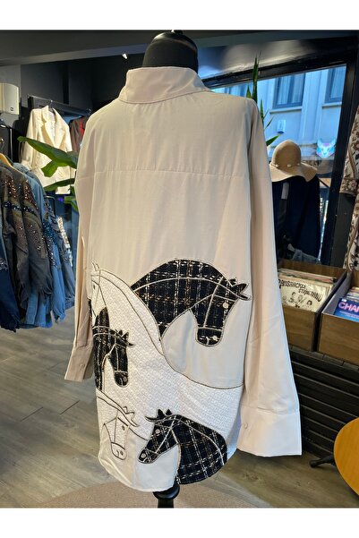 By-esq Women's Embroidered Cotton Stone Long Sleeve Shirt