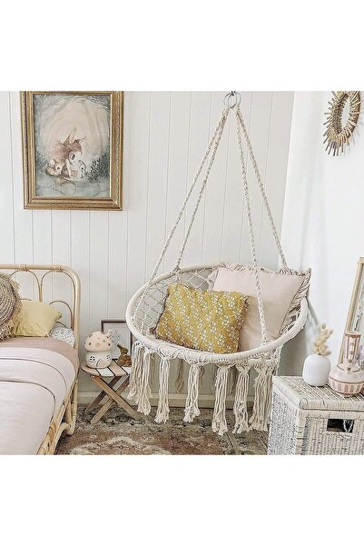 e world unbox happiness Agility Hammock Chair Macrame Swing - Hanging Cotton Rope Hammock Chair (Beige + Kits)