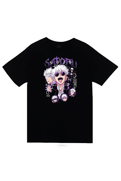 fame-stoned Jujutsu Kaisen Satoru Gojo Anime Printed Unisex 100% Cotton Black T-Shirt