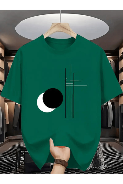 Flow touch Abstract Geometric Crescent Printed T-Shirt