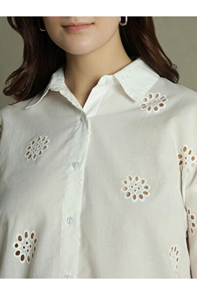 Dennis Lingo By Styli White Relaxed Fit Schiffli Casual Shirt