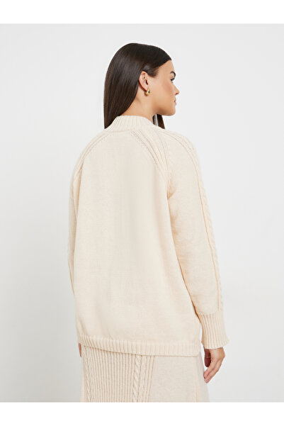 Styli Beige Regular Fit Cable Knit Sweater