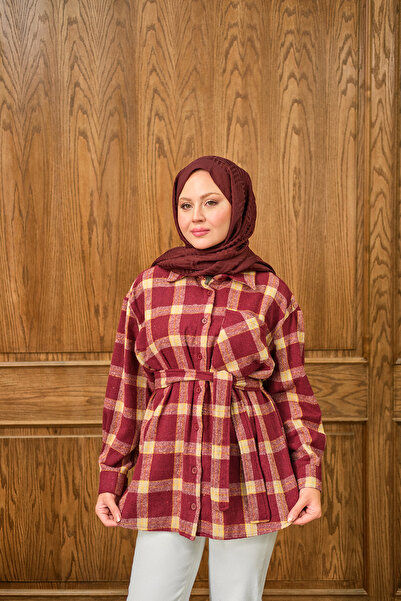 LOCCO Women's Plaid Pattern Shirt Claret Red