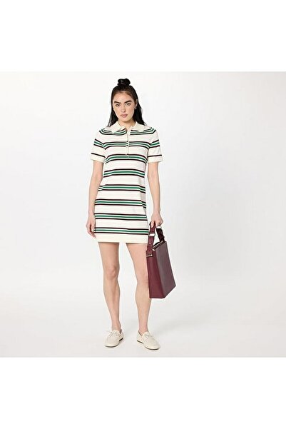 The Drop Women's short sleeve knitted dress, cream with stripes, size XL,