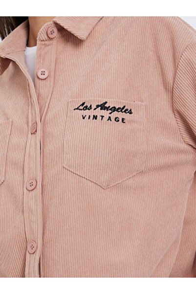 Styli Oversized Longline Corduroy Shirt with Pockets