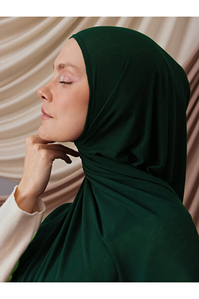 Femple Modest Small Bamboo Corded Fabric Shawl |   Color: Forest Green |   Si...