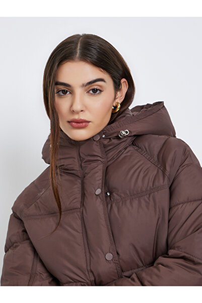 Styli Brown Regular Fit Hooded Padded Coat