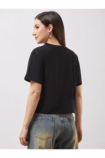 Globus By Styli Black Graphic Print Oversized Crop T-Shirt