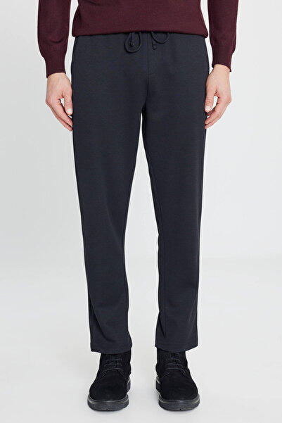 AC&Co / Altınyıldız Classics Men's Black Cotton Standard Fit Regular Cut Elastic Waist Diagonal Pattern Knitted Trousers