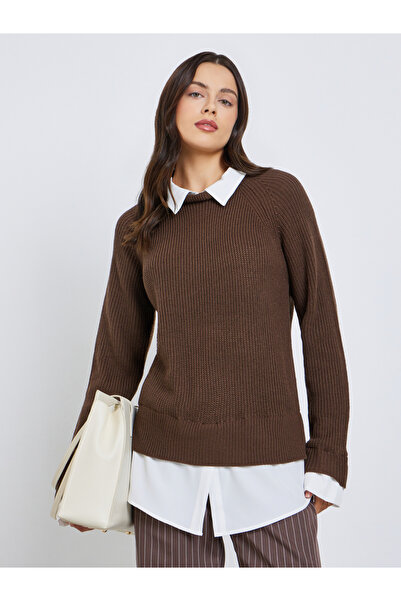 Styli Brown Knitted Sweater with Shirt