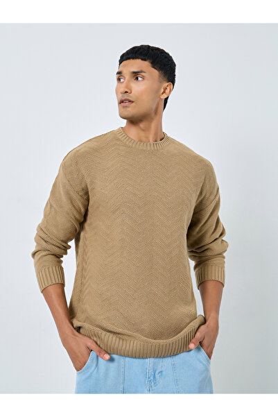 Styli Men Beige Oversized Knit Sweater