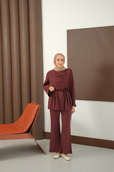 LOCCO Women's Shawl Detail Suit Burgundy