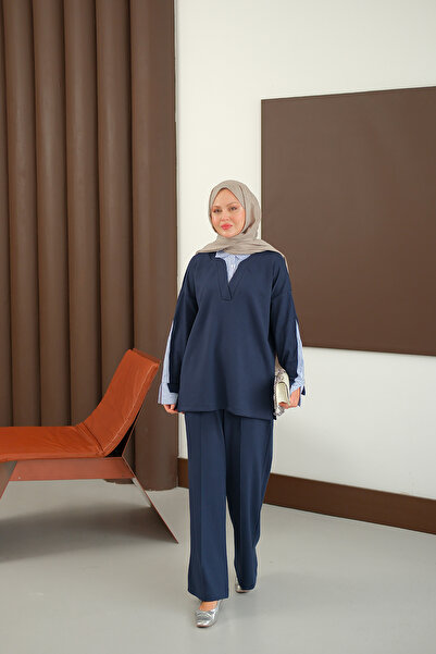 LOCCO Women's Shirt Detail Set Navy Blue