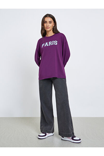 Styli Purple Graphic Oversized Long Sleeve T-Shirt