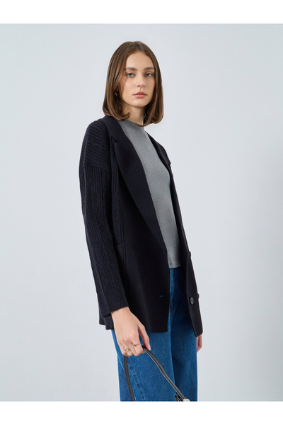 Styli Black Longline Double Breasted Trench Cardigan