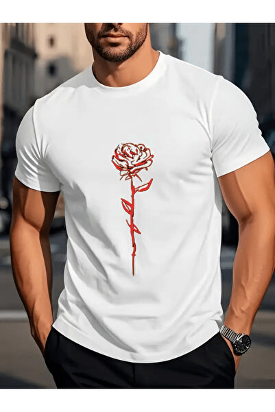 Flow touch Single Red Rose Printed T-Shirt