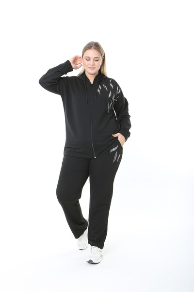 XL Modam Costum de mărime mare, imprimat cu piatră neagră, cu două piese