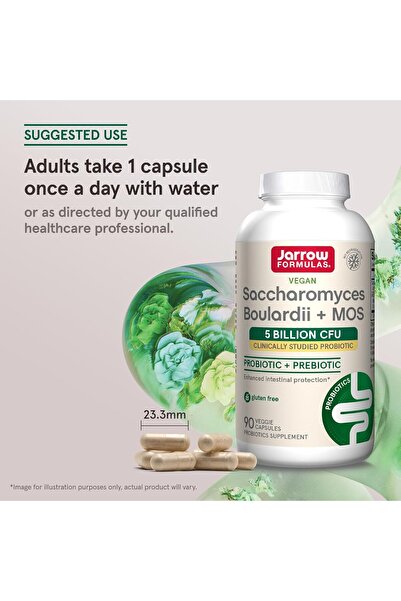 Jarrow Formulas Saccharomyces Boulardii + MOS, 5 Billion per Capsule, 90 Vegan Capsules (200 g) - Lo